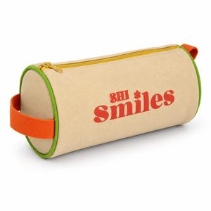 Estuche de lona personalizado con bloques de color y cremallera, bolsa cilíndrica para maquillaje y organizador de papelería para regalos escolares y de viaje - Product Image 3
