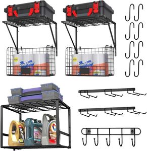 Heavy-Duty Garage Wall <strong>Shelving</strong> with Wire Baskets and Hooks Wall-Mounted <strong>Garden</strong> Tool Storage Home Organization Storage Racks - Product Image 1