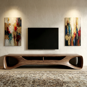 Nordic Sculptural Solid Wood TV Console <b>Table</b> Modern Organic Curved <b>Walnut</b> Media Storage Unit Luxury Designer Villa Furniture - Product Image 1