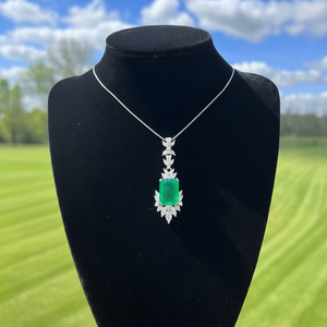 Ensemble de collier de mariage émeraude collier émeraude vert de luxe néon brillant 925 argent élégant collier avec boucle d'oreille cadeau de fiançailles - Product Image 1
