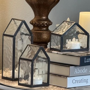 LANJO 3pcs retro geometric Iron House Shape <b>Candle</b> <b>Lanterns</b> With Warm Glow For Home Decoration Christmas - Product Image 3