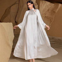 BA5112 Élégant Blanc Deux Pièces Ensemble Robe Perlée Cousue À La Main Robe Arabe Moyen-Orient Caftan Commerce Extérieur Abaya pour l'Aïd