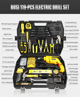 Ensemble de 108 outils pour le travail du bois, l'électricité et l'entretien, perceuse à percussion électrique, perceuse électrique incluant marteau, clé à chocs, scie, prêt pour l'OEM