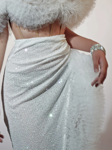 Robe de bal élégante haut en <span class=keywords><strong>satin</strong></span> <span class=keywords><strong>jupe</strong></span> à paillettes ensemble glamour épaules dénudées deux pièces vêtements pour femmes hauts d'été respirants - Product Image 5