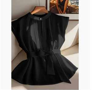 Abbigliamento Estivo <span class=keywords><strong>Donna</strong></span> Stile Europeo e Americano, <span class=keywords><strong>Camicia</strong></span> Monocolore Senza Maniche con Cintura - Product Image 4