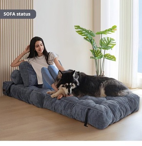 <span class=keywords><strong>Canapé</strong></span> de sol compressible en velours côtelé avec design capitonné 3D profond, fauteuil paresseux pliable avec appui-tête pour salon et chambre - Product Image 3
