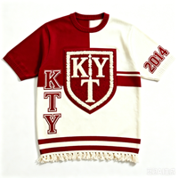 Pull personnalisé OEM pour homme, pull de Noël à col rond, ourlet à franges, logo sur la poitrine, broderie en chenille, pull tricoté pour homme