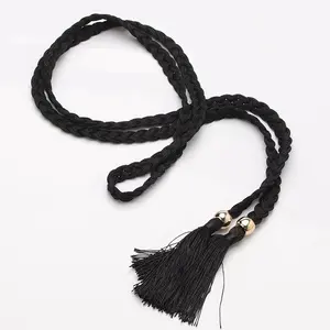 Hot Sale Women Fashion Waist Chain Nylon Cord Fringe Decorative Versatile Dress Dress Belt Hand Braided Belt