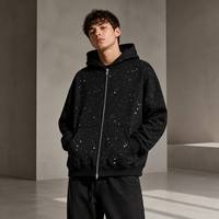 Sweat-shirt à capuche unisexe personnalisé en coton épais 460g avec strass, étoiles scintillantes argentées et fermeture éclair