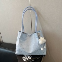 Sac fourre-tout en toile à imprimé étoilé avec breloque nuage, sac à main à poignée souple pour femme, grande capacité, idéal pour les voyages et les trajets quotidiens