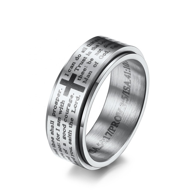 Men's 18k Gold Plated 'Our Father' Prayer Spinner Band Ring Rotatable Cross Stainless Steel Ring Fashion Jewelry Rings