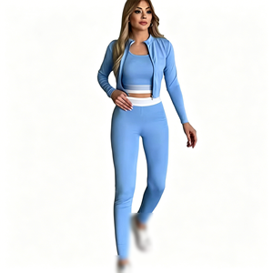 Ensemble de 3 pièces de vêtements de sport décontractés à la mode pour femmes avec logo personnalisé, nouvelle arrivée, course à pied, yoga, multicolores - Product Image 3