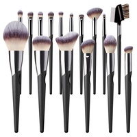 Ensemble professionnel de 16 pinceaux de maquillage à manche en bois, style plat, pour le contour du visage et des joues, le mascara et le crayon à sourcils - SANS LOGO