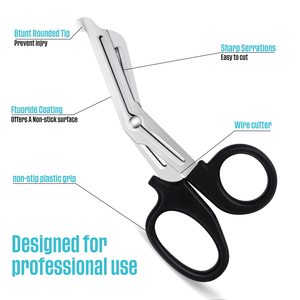Tijeras para Vendajes de Acero Inoxidable con Hoja Curva y Borde Dentado de Grado Industrial para Trauma y Primeros Auxilios Médicos de Emergencia - Product Image 3