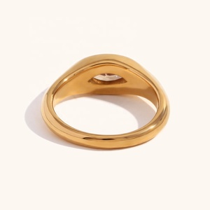 Dingran высокое качество водонепроницаемый PVD позолоченный конский глаз циркониевые кольца с печаткой гипоаллергенные ювелирные изделия из нержавеющей стали - Product Image 5