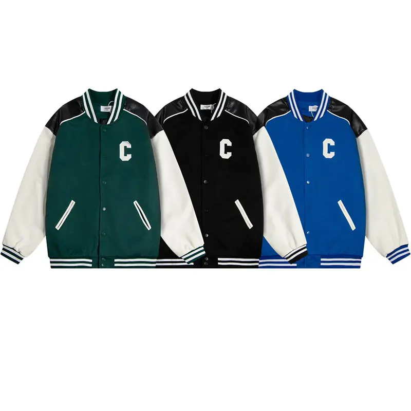 The new C letter embroidered leather casual jacket baseball uniform jacket for men and women is Coats for autumn and winter
