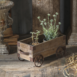 Rustik tarzı yaratıcı ev eski çiftlik dekorasyon ahşap ve Metal <span class=keywords><strong>Handcart</strong></span> raf balkon çiçek rafı - Product Image 4