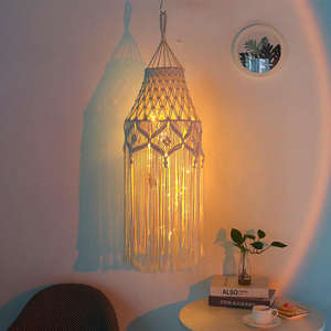 Boho Macramé Pendentif Éclairage Tissé Tapisserie Abat-Jour Chambre Lampe coton corde frangée lustre - Product Image 1