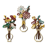 Dekorasi Dinding Tanaman Bunga Vintage Kayu Art Deco Impor Satu Paket, Ornamen Gantung Berongga Warna-warni