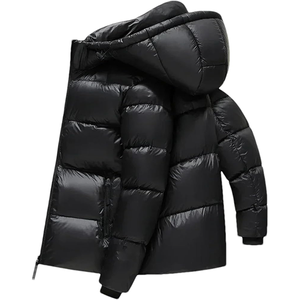 Veste brillante pour homme OEM ODM, qualité supérieure, col montant et capuche, doudoune avec couleurs personnalisées - Product Image 1