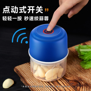 Picadora de Ajo Eléctrica de 300 ml, Color Azul Oscuro, con Botón de Presión, Pequeña Picadora de Alimentos Doméstica, Carcasa de Plástico, Funciona con Batería - Product Image 1