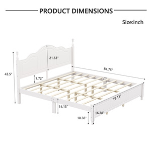 Solid Wood <b>Double</b> <b>Bed</b> <b>White</b> Platform <b>Bed</b> With Curved Headboard And Cylindrical Legs Durable Furniture For Adults Children - Product Image 4