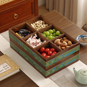 Caja de Madera Estilo Chino para Frutos Secos, Doble Capa, Cuatro Compartimentos, Bandeja Rectangular para Dulces y Bocadillos, Tipo Vertical, 1-3L - Product Image 4