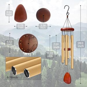 Campana de viento musical de aluminio y madera dorada de 28 pulgadas, resistente al agua para exteriores, adecuada para decoración de jardín y patio. - Product Image 1