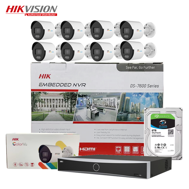 Hikvision Original 2MP/4MP ColorVu 24/7 Bullet Outdoor AcuSense 4K NVR 8-ch Poe Nvr Kit Cctv Surveillance Security Camera System