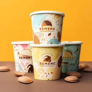 Customizable Kraft Paper Ice Cream Cup with Lid Environmentally Friendly Material with Embossing Printing Handling