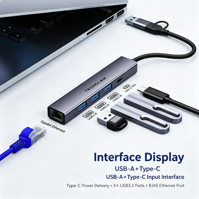 4-in-1 USB-C Docking Station USB 3.2 Gen1 Hub with RJ45 Gigabit Ethernet for MacBook Laptop OEM Wholesale in Stock