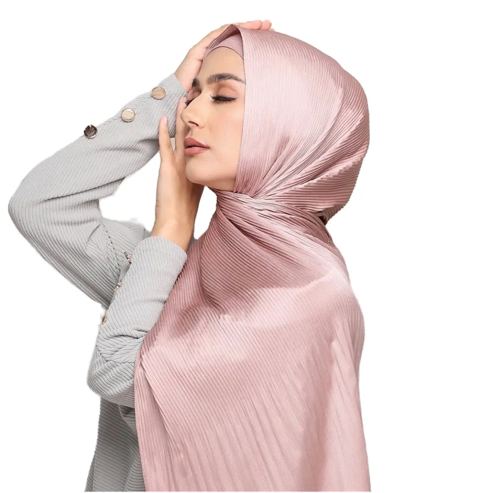 HS2001 2022 Neue Boutique Pure Color Light Seide Frauen Schal Krepp Ethnische Satin Kopftücher Hijabs muslimische Frauen