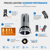 Spot encastré moderne en aluminium de 2 à 3 pouces, éclairage d'hôtel, spot dimmable, spot COB profond, CRI 90, angle de faisceau réglable