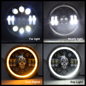 EURS 7 Inch Vòng Led Đèn Pha 12V 24V Cho Jeep Halle Hi/Lo Chùm RGB Led Vòng Skull <span class=keywords><strong>Light</strong></span> H4 Head Lights Xe Máy Đèn Pha - Product Image 6