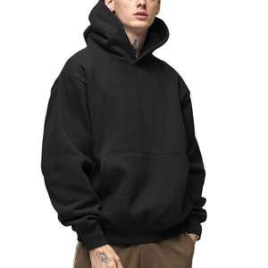 Sudadera con Capucha Negra Extra Grande para Hombre, Sudadera Informal de Forro Polar de Color Sólido, Corte Regular, Ropa de Otoño - Product Image 5