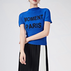 Camiseta de Verano 2025 para Mujer, de Chifón, Ajustada, de Manga Corta, Elástica y Plisada, con Estampado Personalizado - Product Image 2