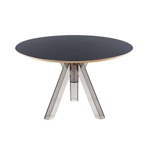 Tavolo da pranzo rotondo in policarbonato con disegno affumicato nero 107/120 di diametro superiore - Product Image 3