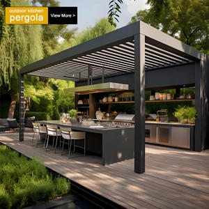 20 * 36Ft Large Outdoor Pergola 100% Waterproof Luxo Alumínio Louver Roof Outdoor Kitchen Gazebo com porta de vidro deslizante - Product Image 6