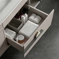Muebles de Baño de Alta Calidad, Conjunto de Muebles de Baño con Encimera de Piedra, Espejo Inteligente con Luz Ambiental, Gabinete de Madera Maciza Montado en la Pared