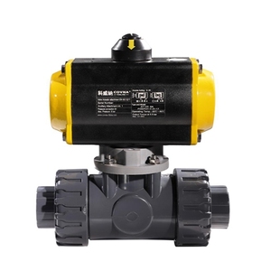 วาล์วบอลแบบลมขับเคลื่อน 3 ทาง รุ่น COVNA HK57-T แบบสองทางเข้าออก วัสดุ UPVC พลาสติก - Product Image 2