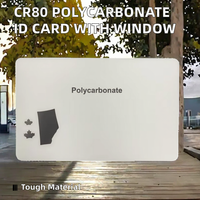 Personnalisé 0.76mm Polycarbonate PVC CR80 Taille Carte D'identité Fenêtre Laserable RFID Communication 1K Puce 13.56MHz pour Carte De Visite