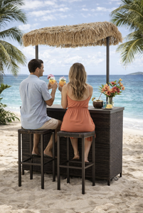 Oferta Especial: Juego de <span class=keywords><strong>Bar</strong></span> Tiki de 3 Piezas para Exteriores con Toldo, Juego de <span class=keywords><strong>Bar</strong></span> de Mimbre Tropical para Patio con 2 Taburetes para Decoración de Jardín, Piscina y Patio Trasero - Product Image 2