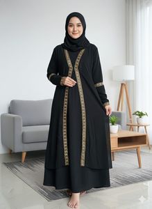Robe Abaya noire brodée pour femmes, manches longues, longueur au sol, vêtements islamiques modestes, tenue quotidienne, style Moyen-Orient, polyester - Product Image 5