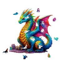 Boîte cadeau promotionnelle personnalisée avec logo, puzzle éducatif, art fantaisie dragon, impression CMYK sur carton gris, découpe de précision, finition mate
