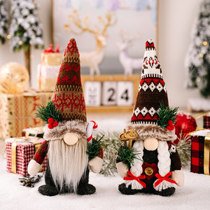 Sombrero de punto Rudolph Doll con ramas de <span class=keywords><strong>pino</strong></span> Decoraciones navideñas Adornos enanos sin rostro para decoraciones de bolas y árboles - Product Image 1