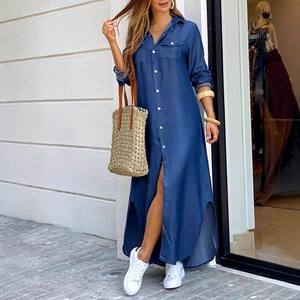 Robes tendance printemps-été YQY1206 pour femmes, robe chemise décontractée à manches longues, robe maxi imprimée, robes d'automne pour femmes - Product Image 5