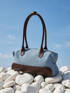 Bolso de Hombro Tipo Boston de <span class=keywords><strong>Gran</strong></span> Capacidad, Estilo Casual de Verano, con Parches de Cuero y Mezclilla Vintage, para Mujer - Product Image 6