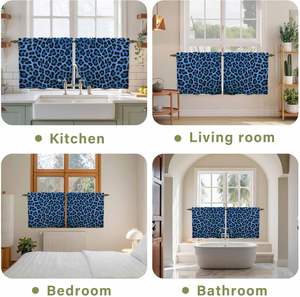 Cortinas de Cocina con Estampado de Leopardo Azul, 2 Paneles, Cortinas Cortas Vintage para Ventanas Pequeñas de Cafetería, Cortinas para Gabinetes de Baño, Personalizables - Product Image 5