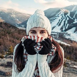 Gants tricotés unis résistants au froid, coupe-vent et antidérapants, compatibles écran tactile, détection au doigt, en acrylique/coton, pour la vente en gros - Product Image 4