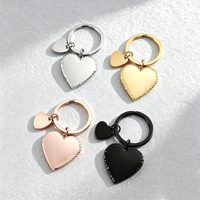 Porte-clés double cœur en acier inoxydable Ywyougang, 4 couleurs, vierge, gravable, avec bord cousu, breloque de sac pour couple, Saint-Valentin